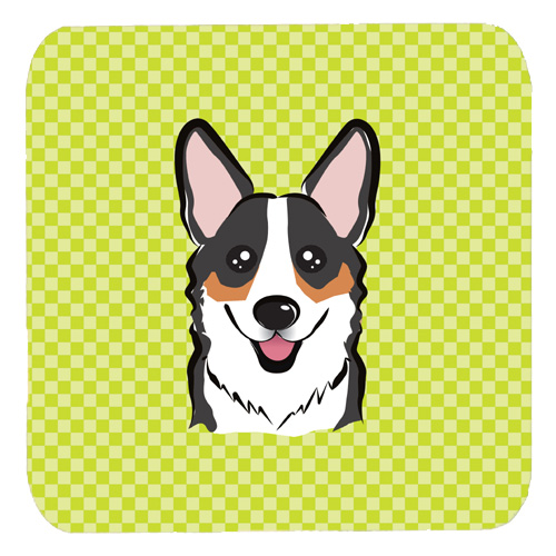 Checkerboard Lime Green Corgi Foam Coasters- Set Of 4