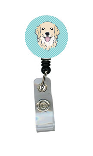 Checkerboard Blue Golden Retriever Retractable Badge Reel