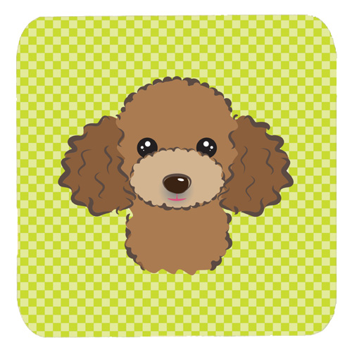 Checkerboard Lime Green Chocolate Brown Poodle Foam Coasters - Set Of 4