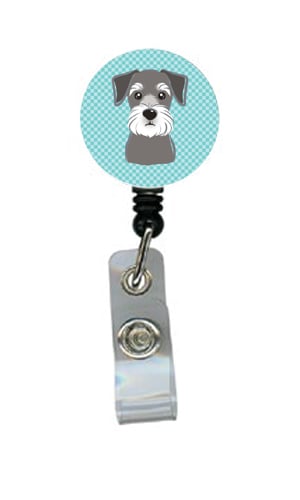 Checkerboard Blue Schnauzer Retractable Badge Reel