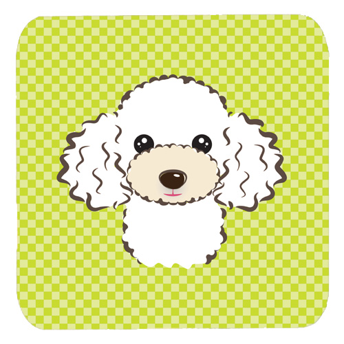 BB1319FC 3.5 x 3.5 In. Checkerboard Lime Green White Poodle Foam Coasters- Set Of 4