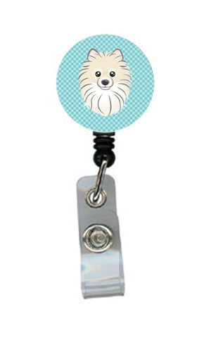 Checkerboard Blue Pomeranian Retractable Badge Reel
