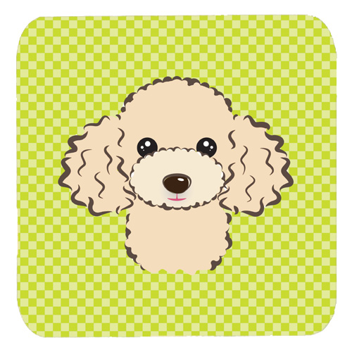 Checkerboard Lime Green Buff Poodle Foam Coasters - Set Of 4