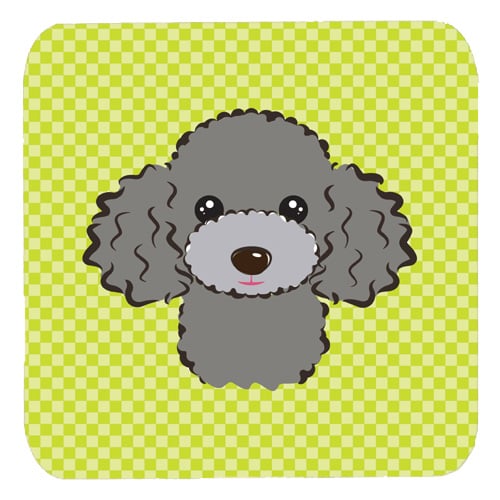 BB1321FC 3.5 x 3.5 In. Checkerboard Lime Green Silver Gray Poodle Foam Coasters- Set Of 4