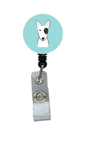 Checkerboard Blue Bull Terrier Retractable Badge Reel