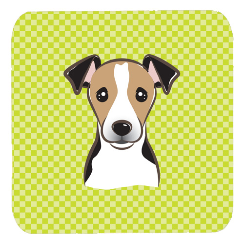 BB1323FC 3.5 x 3.5 In. Checkerboard Lime Green Jack Russell Terrier Foam Coasters- Set Of 4