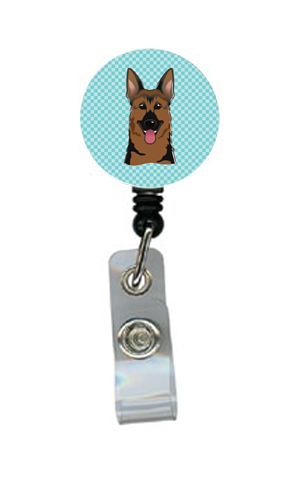 Checkerboard Blue German Shepherd Retractable Badge Reel