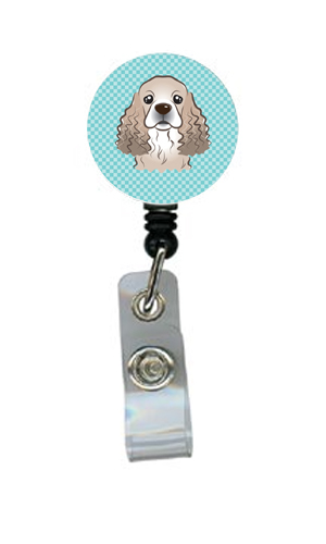 BB1154BR Checkerboard Blue Cocker Spaniel Retractable Badge Reel