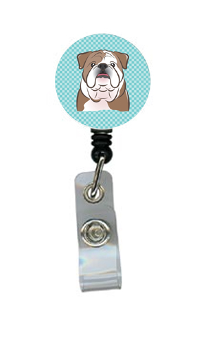 Checkerboard Blue English Bulldog Retractable Badge Reel