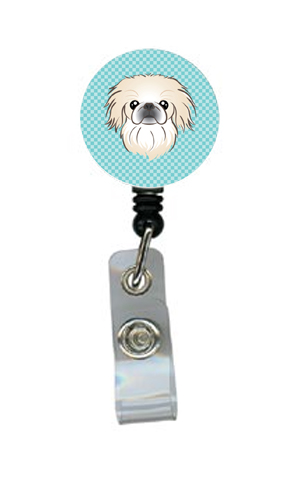 Checkerboard Blue Pekingese Retractable Badge Reel