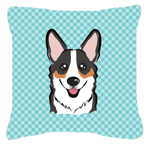 Checkerboard Blue Corgi Fabric Decorative Pillow- 14 x 14 In.