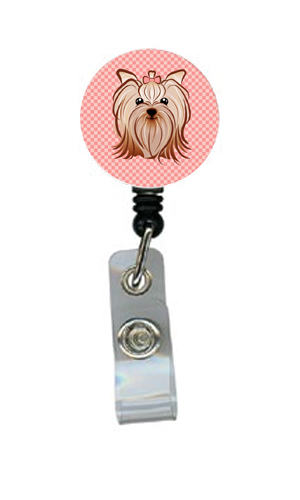 Checkerboard Pink Yorkie Yorkishire Terrier Retractable Badge Reel