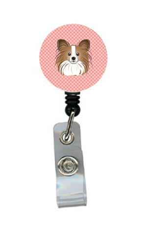 BB1248BR Checkerboard Pink Papillon Retractable Badge Reel