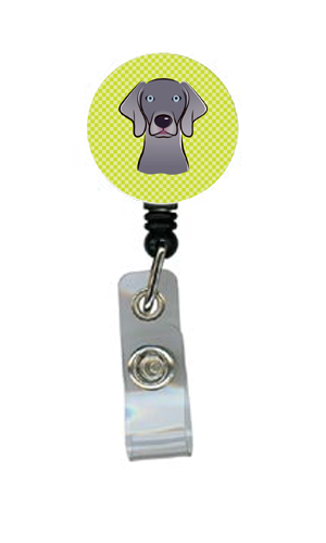 Checkerboard Lime Green Weimaraner Retractable Badge Reel
