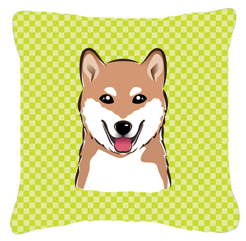 Checkerboard Lime Green Shiba Inu Fabric Decorative Pillow- 14 x 14 In.