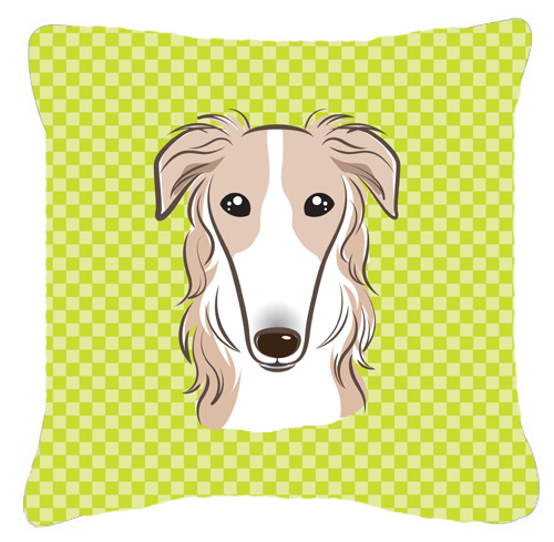 Checkerboard Lime Green Borzoi Fabric Decorative Pillow- - 18 x 18 In.