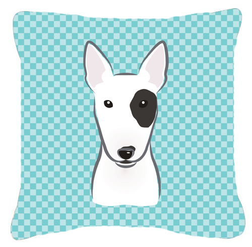 Checkerboard Blue Bull Terrier Fabric Decorative Pillow- - 14 x 14 In.