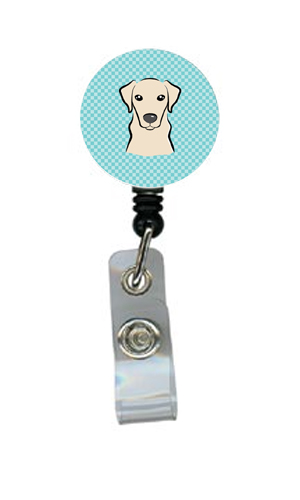 Checkerboard Blue Yellow Labrador Retractable Badge Reel