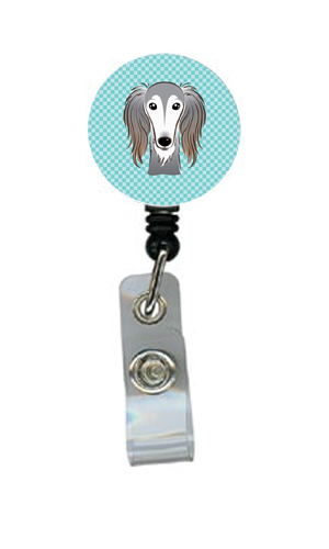 Checkerboard Blue Saluki Retractable Badge Reel