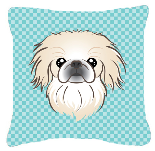 Checkerboard Blue Pekingese Fabric Decorative Pillow- - 14 x 14 In.