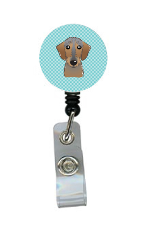 Checkerboard Blue Wirehaired Dachshund Retractable Badge Reel