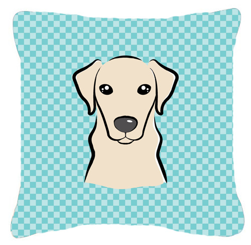 Checkerboard Blue Yellow Labrador Fabric Decorative Pillow- 14 x 14 In.