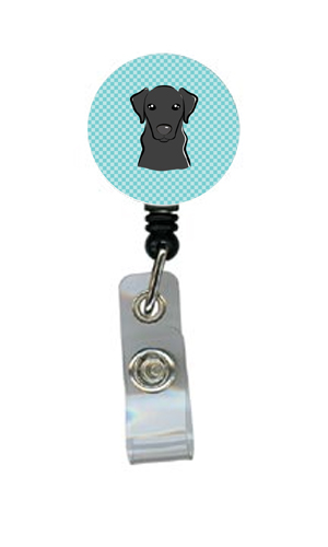 Checkerboard Blue Black Labrador Retractable Badge Reel