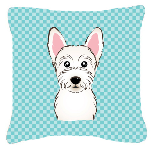 Checkerboard Blue Westie Fabric Decorative Pillow- 14 x 14 In.