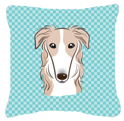 Checkerboard Blue Borzoi Fabric Decorative Pillow- 14 x 14 In.