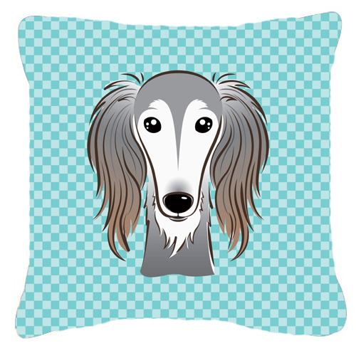 Checkerboard Blue Saluki Fabric Decorative Pillow- 14 x 14 In.