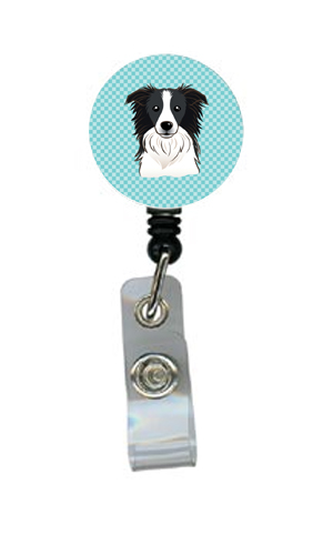 Checkerboard Blue Border Collie Retractable Badge Reel