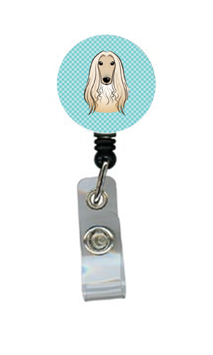 Checkerboard Blue Afghan Hound Retractable Badge Reel