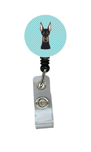 Checkerboard Blue Doberman Retractable Badge Reel