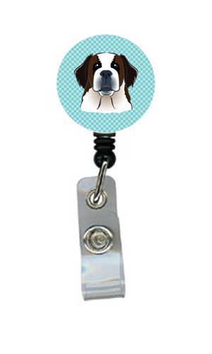 Checkerboard Blue Saint Bernard Retractable Badge Reel