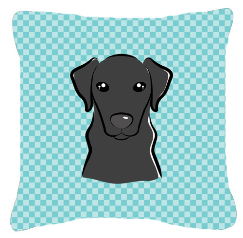 Checkerboard Blue Black Labrador Fabric Decorative Pillow- 14 x 14 In.