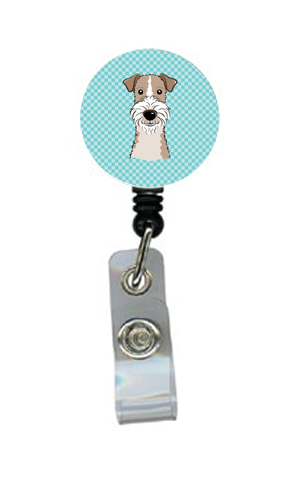 BB1185BR Checkerboard Blue Wire Haired Fox Terrier Retractable Badge Reel