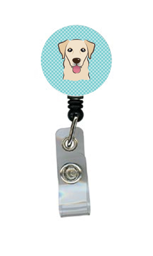 Checkerboard Blue Golden Retriever Retractable Badge Reel