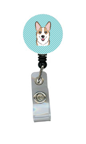 Checkerboard Blue Corgi Retractable Badge Reel