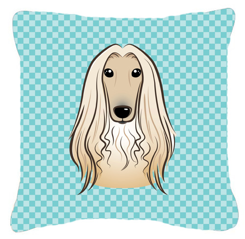 Checkerboard Blue Afghan Hound Fabric Decorative Pillow- 14 x 14 In.