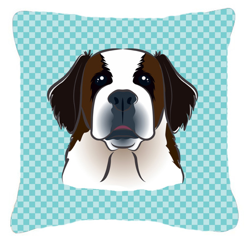 Checkerboard Blue Saint Bernard Fabric Decorative Pillow- 14 x 14 In.