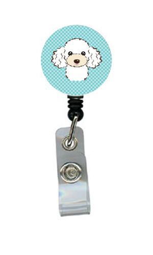 Checkerboard Blue White Poodle Retractable Badge Reel