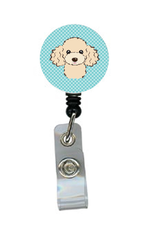 Checkerboard Blue Buff Poodle Retractable Badge Reel