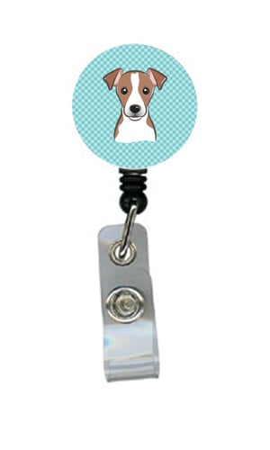 Checkerboard Blue Jack Russell Terrier Retractable Badge Reel