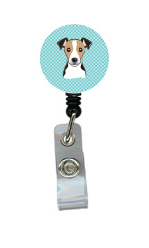 Checkerboard Blue Jack Russell Terrier Retractable Badge Reel