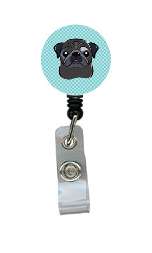 Checkerboard Blue Black Pug Retractable Badge Reel