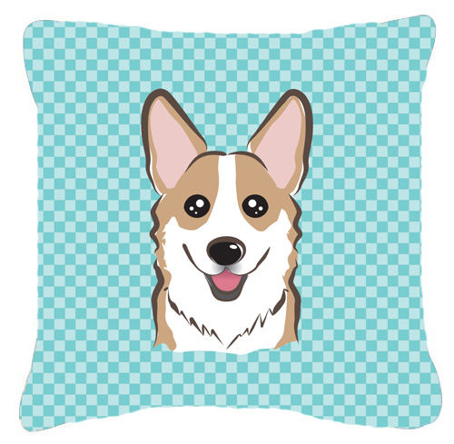 Checkerboard Blue Corgi Fabric Decorative Pillow- - 14 x 14 In.