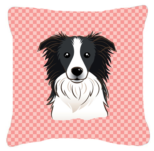 Checkerboard Pink Border Collie Fabric Decorative Pillow- - 14 x 14 In.