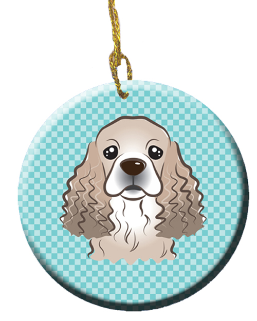 Checkerboard Blue Cocker Spaniel Ceramic Ornament, 2.81 In.