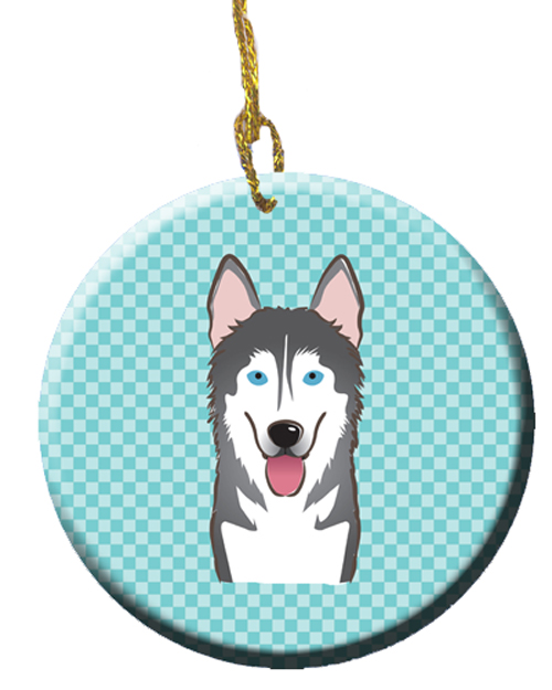 Checkerboard Blue Alaskan Malamute Ceramic Ornament, 2.81 In.