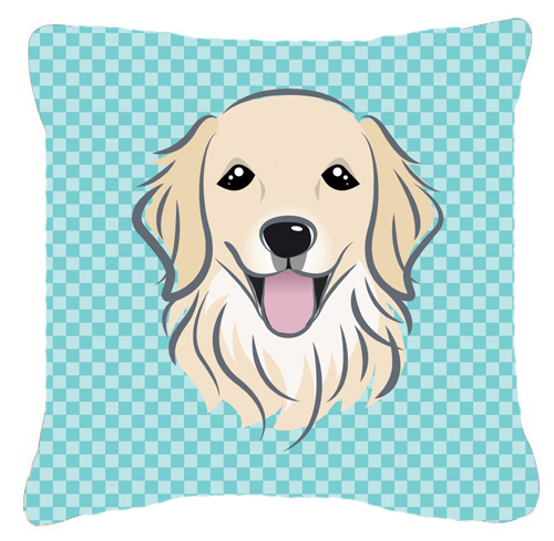 Checkerboard Blue Golden Retriever Fabric Decorative Pillow- 18 x 18 In.
